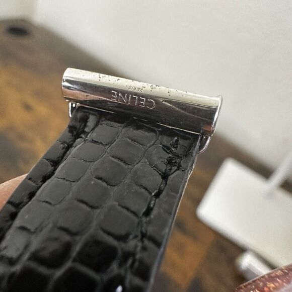 CELINE Paris Black Lizard Leather Bracelet | Silver Hardware | Vintage Designer - Picture 12 of 13